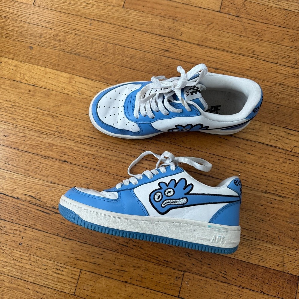 BAPE Euphoric Supply Bapesta Sneakers Mens 6 Blue White Good Custom Graphic